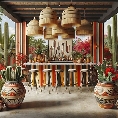 🌴☀️ Inspired by My Hometown: My @giLherrera twist of Mid Century Modern Mexican Hacienda Outdoor Bar with a Tulum/Cabo Touch. . At CoLores Decor Our team is constantly experimenting with textures & “WOW” styles for a UNIQUE statement design for any room…Introducing TOP 🇲🇽 MeXican Artisan Design & CATAPULTING our culture’s Talent through the vision of our founder, GiL Herrera @giLherrera ♥️ . We work with many Hotels, Restaurants, Interior Design Studios. We Can do CUSTOM dimensions/colors/de... Tropical Bar Design, Sims Restaurant, Modern Mexican Hacienda, Restaurants Interior Design, Interior Design Studios, Restaurants Interior, Mexican Style Decor, Mexican Restaurant Decor, Garden Bars