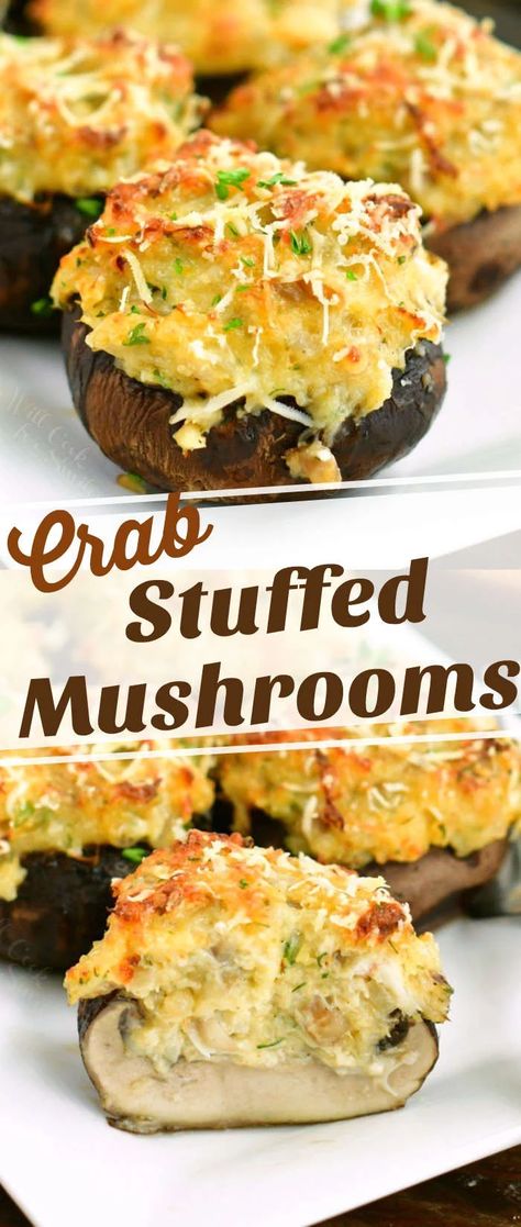 Amazing Crab Stuffed Mushrooms filled with a perfect combination of cream cheese, herbs, claw or lump crab meat, and grated Parmesan cheese.#appetizer #snack #partyfood #entertaining #crab #seafood #mushrooms #stuffedmushrooms Crab Stuffed Portobello Mushrooms, Seafood Mushrooms, Lump Crab Meat, Crab Stuffed Mushrooms, Mushroom Appetizers, Cheese Appetizer, Crab Stuffed, Lump Crab, Seafood Gumbo