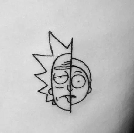 Rick And Morty Tattoo Small, Rick E Morty, Rick And Morty Tattoo, Rick And Morty Drawing, Stick N Poke Tattoo, Doodle Tattoo, Cool Small Tattoos, Small Tattoos For Guys, Cartoon Tattoos