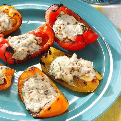 Blue Cheese & Bacon Stuffed Peppers Bacon Stuffed Peppers, Grilled Side Dishes, Bbq Side Dishes, Bbq Side, Grilled Peppers, Grilling Sides, Grilled Dinner, Bbq Sides, Side Dishes For Bbq