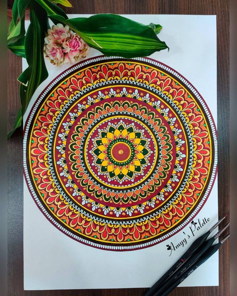 A3 Size Sketches, Mandela Art Rangoli, Colour Ful Mandala Drawing, Acrylic Paint Rangoli Designs, Mandala Art A3 Size, A3 Mandala Art, Mandala Colouring Ideas, Mandala Drawing Painting, Colouring Mandala Art