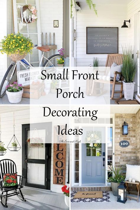 The first impression a guest receives is on your front porch. Today I have 7 simple and easy small front porch decorating ideas that will make your home stand out from the rest on the block. Front Porch Seating Ideas, Exterior Entryway Ideas, Small Porch Decorating Ideas, Small Front Porch Decorating Ideas, Stoop Decor, Small Porch Decor, Small Front Porch Decor, Front Porch Seating, Small Porch Ideas