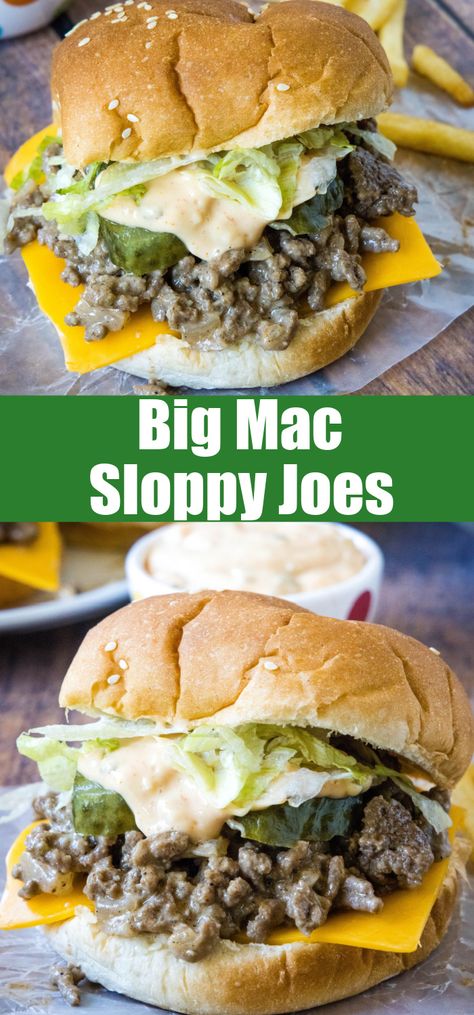 The Big Mac Sloppy Joe is a fun twist on the classic! All the flavors of the Big Mac you know in love in a knew form. Easy Quick Dinners For One, Big Mac Sloppy Joe Recipe, Big Mac Sloppy Joe, Big Mac Sloppy Joes, Big Mac Sloppy, Sloppy Joe Recipe, Flexitarian Recipes, Meat Dish, Sloppy Joes Recipe