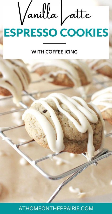 These cookies are a almost a cross between a scone and a cookie. They're that soft and a whole inch thick! Loaded with coffee flavor and topped with a drizzle of coffee icing, you have to try them dipped in hot coffee. cookie recipe-coffee cookie-espresso cookie-iced Thick Cookie Recipes, Espresso Cookies Recipe, Cookies With Coffee, Coffee Flavored Cookies, Coffee Cookies Recipe, Espresso Cookies, Coffee Icing, Crumble Cookie Recipe, Healthy Homemade Snacks