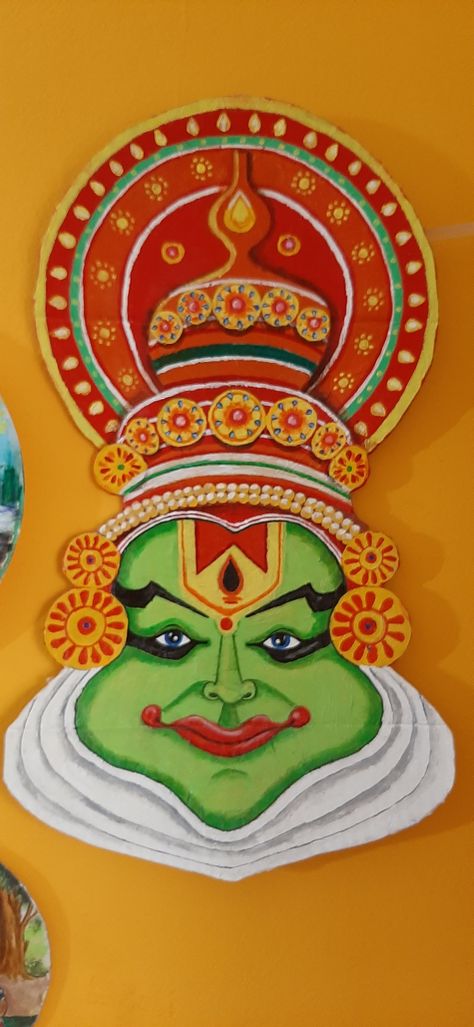 Kathakali Face Drawing Easy, Kathakali Drawing Easy, Kathakali Face Drawing Outline, Kathakali Face Drawing, Kathakali Face Painting, Kathakali Painting, Kathakali Face, Simple Face Drawing, Painting On Cardboard