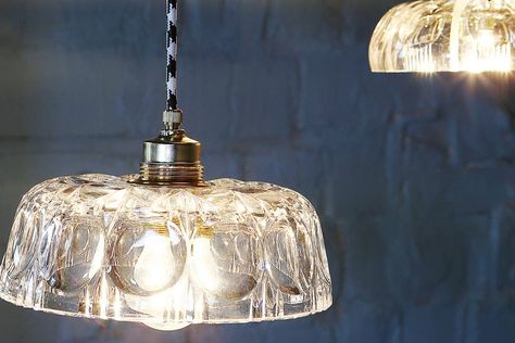 Vintage Lighting Diy, Upcycled Lighting, Diy Luminaire, Glass Lights, Diy Pendant Light, Glass Light Shades, Lampe Diy, Diy Lampe, Eco Friendly Furniture