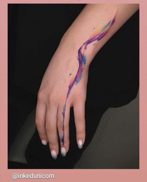 Watercolor Hand Tattoo, Abstract Tattoo For Women, Color Line Tattoo, Abstract Hand Tattoo, Fluid Tattoo, Belle Tattoo, Wrap Around Tattoo, Dragon Tattoo For Women, Abstract Tattoo