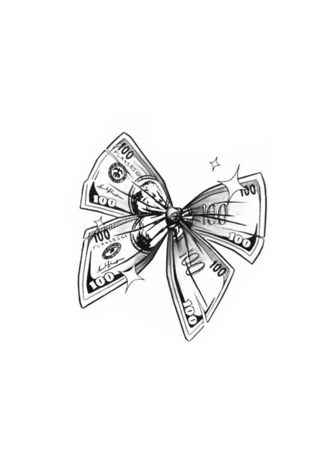 Cute Money Tattoo, Money Quotes Tattoos, Money Bow Tie Tattoo, 2010 Tattoo Ideas, Playgirl Tattoo, Business Tattoo Ideas, Queen Card Tattoo For Women, Baddie Tattoo Stencils, Money Bow Tattoo