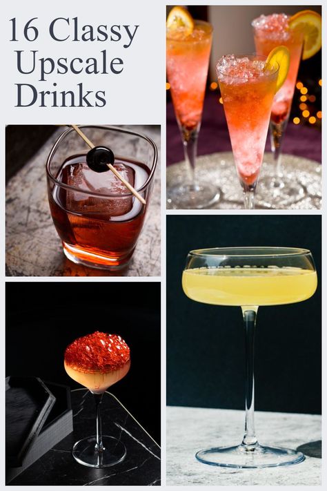 When friends are coming over and you need a cocktail that will impress, the upscale drinks on this list won’t disappoint. It’s easy to pull together inexpensive and simple cocktails, but sometimes you may want to serve an upscale mixed drink that will impress. Upscale drinks are also great for occasions such as family holiday parties. Whether you want an upscale cocktail for a summer or winter party, we have something for you. Food And Cocktail Pairings, Pre Dinner Cocktails, Upscale Cocktails, Easiest Cocktails, Late Summer Cocktails, Elegant Cocktails, Classy Drinks, Cheap Cocktails, Simple Cocktails