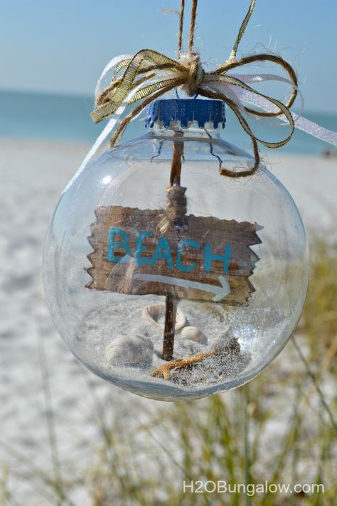 Sand-starfish-shells-and-driftwood-coastal-Christmas-ornament-H2OBungalow Beach Christmas Ornaments, Seashell Projects, Coastal Christmas Decor, Beachy Christmas, Nautical Christmas, Beach Ornaments, Beach Diy, Navidad Diy, Beach Christmas