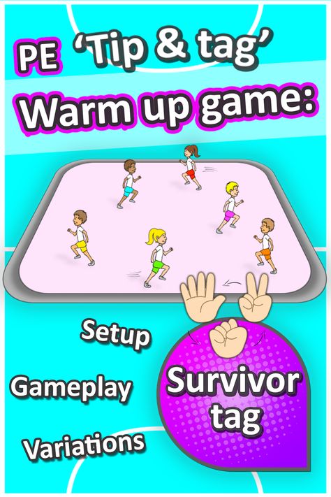 Survivor Tag - A simple PE tag warm up game, with no equipment needed. Great for grade K-6 sport lessons Pe Tag Games, Pe Games No Equipment, Fun Fitness Games, Fitness Games For Kids, Fun Classroom Games, Recess Activities, Pe Lesson Plans, Gym Games For Kids, Relief Teacher