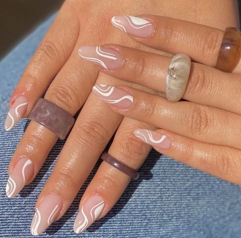 Nails pastel swirl summer nails acrylic nude white summer nails 2021 #nail ideas #naildesign #coffinnails Summer Nails Acrylic, White Summer Nails, Hollywood Nails, Nails Pastel, White And Silver Nails, White Glitter Nails, Homecoming Nails Acrylic, White Acrylic Nails, Lines On Nails