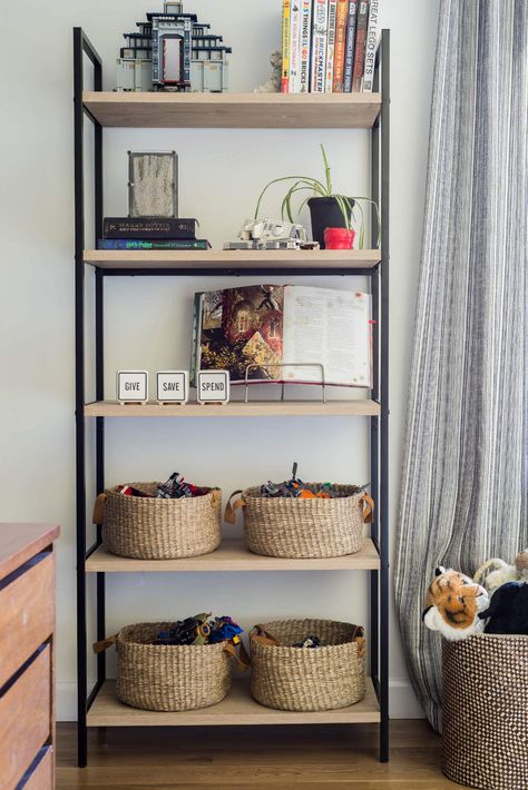 Boys Room Bookshelf, Storage For Legos, Loft Bed Storage, Room Ideas 2023, Boys Bedroom Storage, Kitchen Butcher Block, Themed Living Room, A Loft Bed, Bookshelves In Bedroom