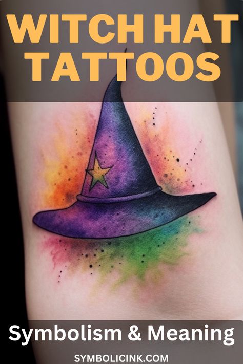 Witch Hat Tattoos: Meaning Witches Mark Tattoo, Witch Hat Tattoo Design, Witch Themed Tattoos, Witch Hat Tattoo Ideas, Tiny Witch Tattoo, Simple Witch Tattoo, Small Witch Tattoo Ideas, Witch Tattoos For Women, Witch Hat Tattoo