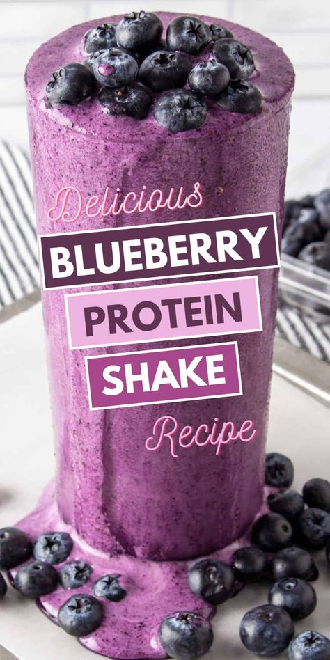 Blueberry Protein Shake (High Protein Smoothie) Vanilla Whey Protein Recipes Shake, Vanilla Protein Powder Recipes Smoothies, Blueberry Protein Shake Recipe, Blueberry Protein Shake, Vanilla Protein Shake Recipes, Strawberry Protein Smoothie, High Protein Smoothie Recipes, Protein Drink Recipes, Best Whey Protein Powder