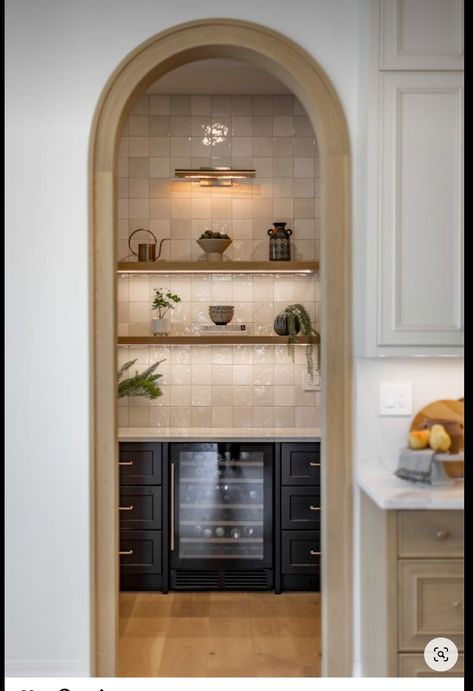 Update Arched Doorway, Pantry Opening In Kitchen, Arc Kitchen Design, Arched Doorway To Kitchen, Behind Kitchen Pantry, Arched Pantry Doorway, Butlers Pantry Off Kitchen, Archway Pantry, Pantry Entrance In Kitchen