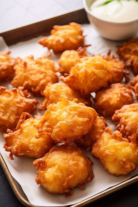 Amish Onion Fritters Recipe, Onion Fritters Recipe, Amish Onion Fritters, Aloha Chicken, Fried Onions Recipe, Onion Fritters, Tummy Yummy, Fried Foods, Kitchen Witchery