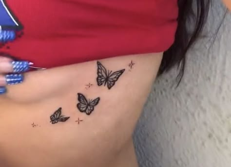 Tattoo For Underboob, Butterfly Tattoo In Between Breast, Cool Underboob Tattoo, Butterfly On Ribs Tattoo, Butterfly Rib Tattoos For Women, Sternum Tattoo Women Butterfly, Tattoos For Underboob, Rib Tattoo Butterfly, Cute Underboob Tattoo