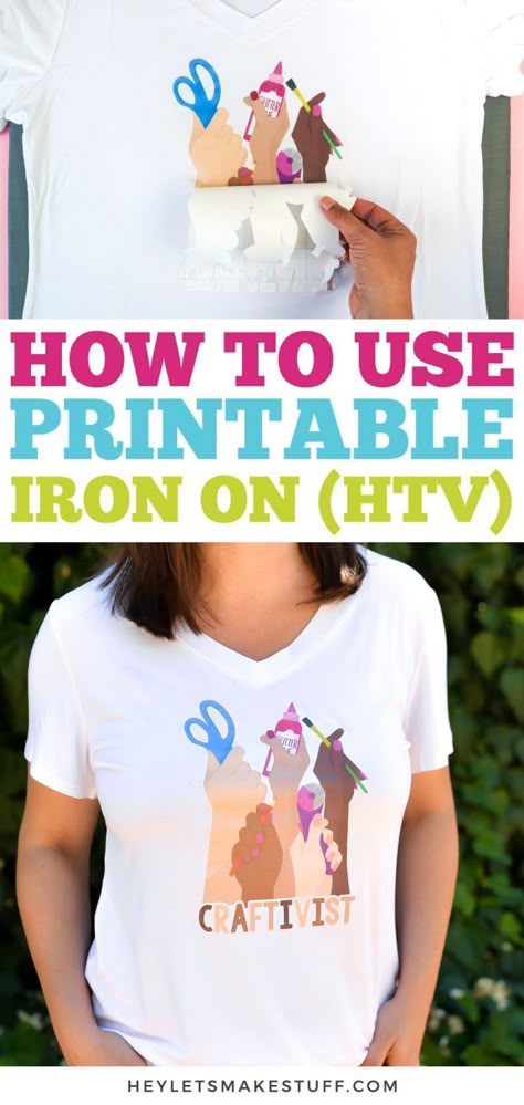 Your imagination is the only limit when it comes to printable iron on vinyl! Print out a design on printable iron on using your home printer and adhere to t-shirts, onesies, hats, and more! How To Make Iron On Transfers T Shirts, Printable Vinyl Cricut, Printable Htv Ideas, Cricut Projects Iron On T Shirts, Htv Printable Vinyl, Printable Htv How To, How To Do Iron On Transfers T Shirts, How To Print Iron On Transfer, Printable Htv Heat Transfer Vinyl