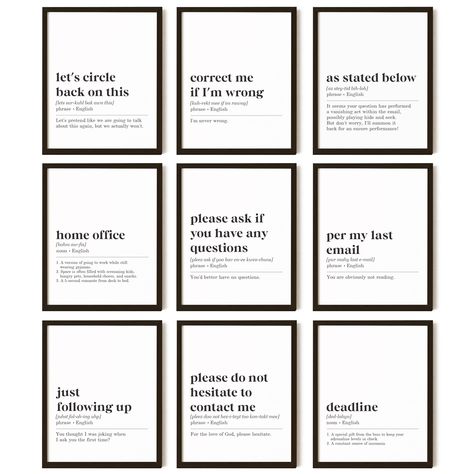 PRICES MAY VARY. Funny Motivational Posters: Transform your workspace with Office Decor Posters - the perfect decoration for an inspiring office environment. Add these motivational posters to your workspace and create an environment that fuels productivity and positivity. Elevate your office aesthetic with style and inspiration today! Set Of Home Office Decor For Women Includes: Elevate your workspace with 9 pieces of 8x10 Inch inspirational work quotes posters, including funny office pictures f Work From Home Office Door Sign, Gender Neutral Office Decor, Women’s Work Office Decor, Office Break Room Decor, Wellness Office Decor, Black Woman Office Decor, Funny Home Office Signs, Nurse Wall Art, Office Cube Decor