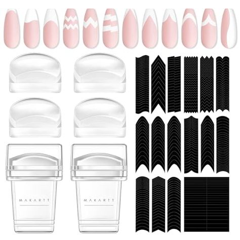 Makartt 12 PCS French Nail Art Stamper Kit,2 PCS Jelly Nail Stamper 4 PCS Silicone Replaceable Stamper Head and 6 Sheets French Manicure Edge Auxiliary Nail Guide Stickers For Gel Polish Design Gel Polish Design, Nail Guide, Nail Art French, Gel Polish Designs, Jelly Nail, Nail Stamp, Polish Design, Nail Stamper, French Nail Art