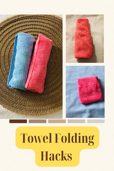 Towel folding hacks to save space Folding Kitchen Towels, Folding Washcloths Fancy, How To Fold Towels To Save Space, Folding To Save Space, Fold Towels Like Hotel, Origami Towel Folding, Hotel Towel Folding, Folding Washcloths, Decorative Towel Folding