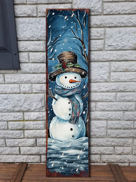 Merry Christmas Porch Sign, Front Porch Welcome Sign, Porch Leaners, Christmas Painting Ideas, Winter Paintings, Modern Farmhouse Wall Decor, Christmas Boards, Snow Men, Christmas Paintings On Canvas