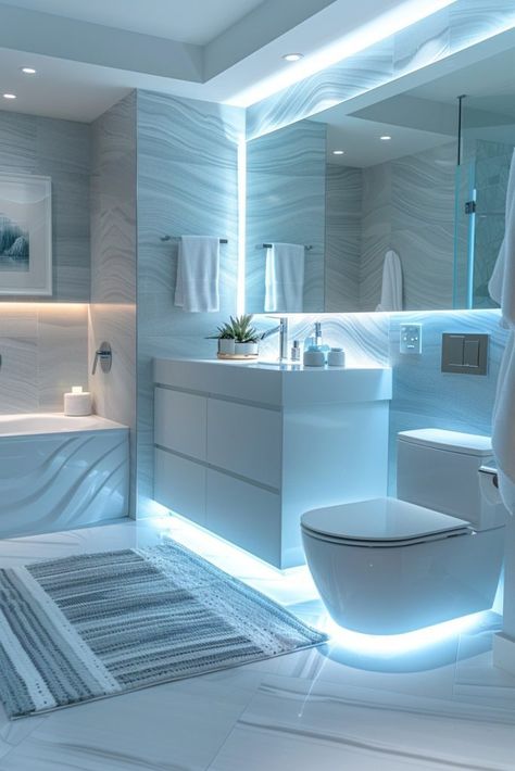 29 Stylish Small Bathroom Ideas to Upgrade Your Home 11 Led Lights Bathroom Ideas, Small Bathroom Lighting, Small Bathroom Styles, Minimalist Small Bathrooms, Dimmable Lights, Small Space Bathroom Design, Layered Lighting, Small Bathroom Layout, Modern Small Bathrooms