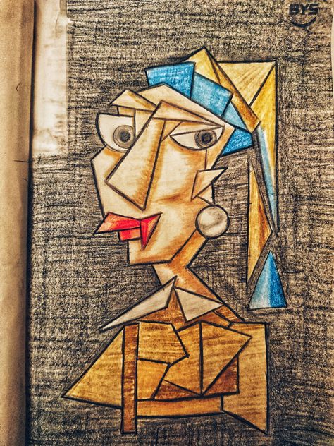 Modern Cubism, Sketch Charcoal, Fauvism Art, Girl With Pearl Earring, Realism Artists, Girl With A Pearl Earring, Cubist Art, Cubism Art, String Art Patterns