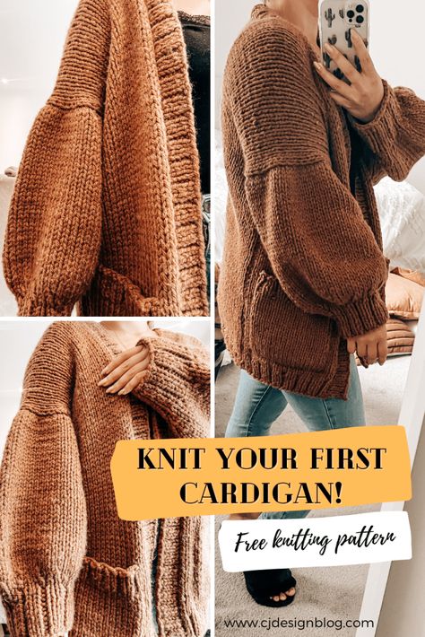 Knit A Cardigan, Cj Design, Knitting Patterns Free Sweater, Knit Cardigan Pattern, Easy Knitting Projects, Beginner Knitting Patterns, Beginner Knitting Projects, Knitting Patterns Free Cardigans, Easy Knitting Patterns