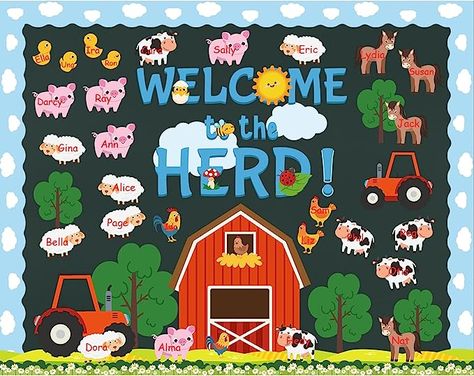 So cute for my farm themed classroom! Farming Classroom Theme, Farm Classroom Theme Decor Ideas, Farm Themed Classroom Door, Chicken Classroom Decor, Farm Animal Bulletin Board Ideas, Farm Bulletin Board Ideas, Farm Classroom Decorations, Animal Bulletin Board, Farm Classroom Theme Decor