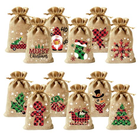 PRICES MAY VARY. Christmas Festival Design: 36 pieces Christmas jute bags print with 12 cute Christmas style design, Christmas tree, snowflake, snowman, bell, Christmas stocking, reindeer, the biscuit man, each design 3 pieces, enough to meet your daily use and party needs. Perfect Size: 10 x 15cm / 4 x 6 inch. The Christmas burlap bags lightweight with a suitable size for Christmas small favors. Perfect for Children candy gift, watches, chains, merchandising, bracelets, weddings, stones, gifts, Xmas Party Favors, Candy Gift Bags, Christmas Goodie Bags, Christmas Candy Bag, Christmas Burlap, Hessian Bags, Small Christmas Gifts, Kids Christmas Party, Holiday Gift Bag