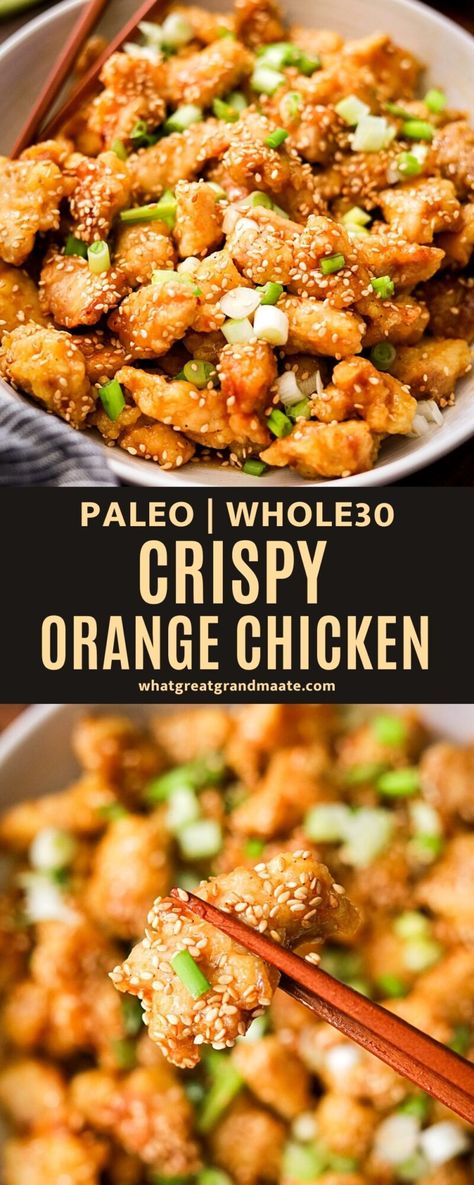 Whole30 Orange Chicken, Paleo Orange Chicken Recipe, Aip Orange Chicken, Whole 30 Orange Chicken, Gf Orange Chicken, Air Fried Orange Chicken, Orange Chicken Recipe Air Fryer, Whole30 Chinese Food, Orange Chicken Recipe Healthy