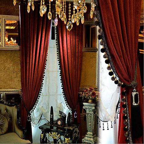 Burgundy Curtains, Victorian Curtains, Curtain For Living Room, Decorative Curtain Rods, Living Room Decor Curtains, Bedroom Curtains, Luxury Curtains, Vintage Curtains, Velvet Curtains