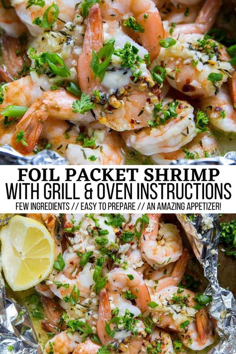 Foil Packet Shrimp, Shrimp With Lemon, Easy Grilled Shrimp Recipes, Lemon Pepper Shrimp, Shrimp Boil Foil, Seafood Dinners, Foil Packet Dinners, Foil Pack Meals, Foil Packet