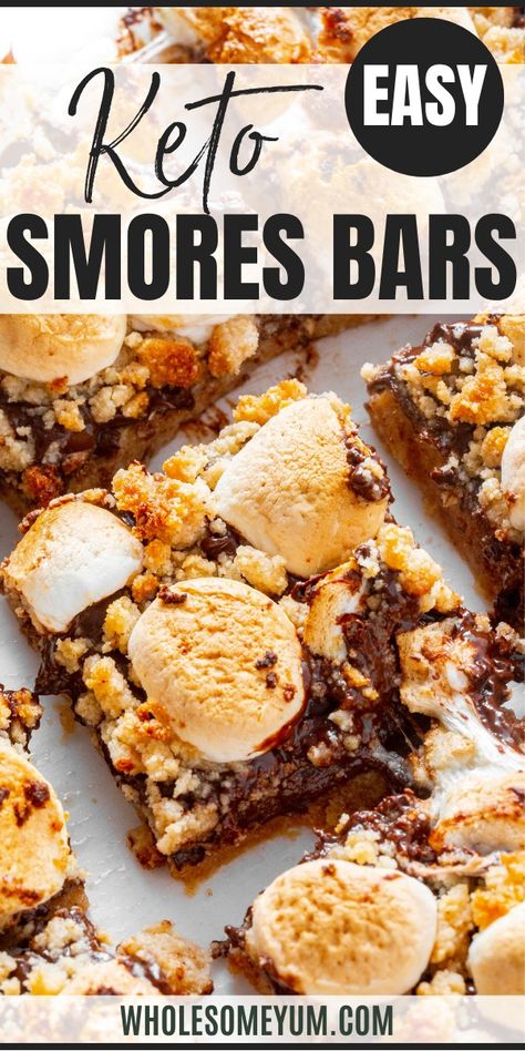 Keto Smores Bars Easy Keto Camping Desserts, Keto Smores Camping, Low Carb Smores, Keto Graham Cracker Recipe, Keto Camping Desserts, Keto Smores Recipe, Keto Smores Dessert, Keto Campfire Desserts, Low Calorie Smores