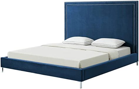 Inspired Home Hayworth PU Leather or Velvet Nail-Head Trim Platform Bed Blue Velvet Navy Velvet Bed, Barnwood Bed, Bed Frame Sets, Best Platform Beds, Murphy Cabinet Bed, Tov Furniture, Velvet Bed, King Bed Frame, Queen Bed Frame