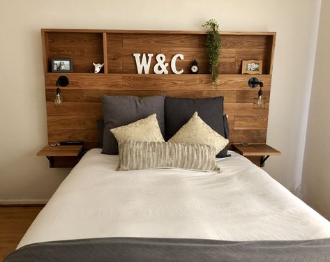 Headboard Storage Ideas Wood, Bedroom Headboard Shelves, Bed Frame With Shelves Headboards, Bedroom Headboard Wood, Beds With Shelves Headboards, Headboard With Built In Shelves, Bedhead With Shelves, Head Boards With Shelves, Custom Made Headboards