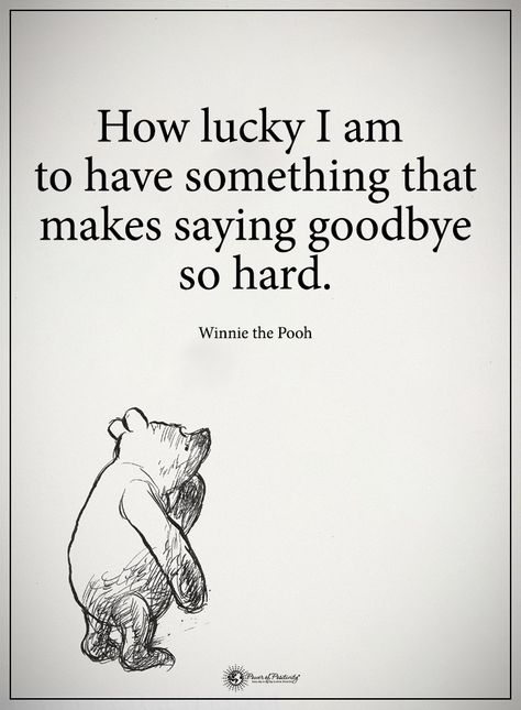 How lucky I am to have something that makes saying  goodbye so hard.  - Winnie the Pooh  #powerofpositivity #positivewords  #positivethinking #inspirationalquote #motivationalquotes #quotes #life #love #hope #faith #respect $lucky #goodbye #hard #winniethepooh Quotes Goodbye, Aa Milne Quotes, Frienship Quotes, New Home Quotes, Winnie The Pooh Drawing, Goodbye Quotes, How Lucky I Am, Hard To Say Goodbye, Inspirerende Ord