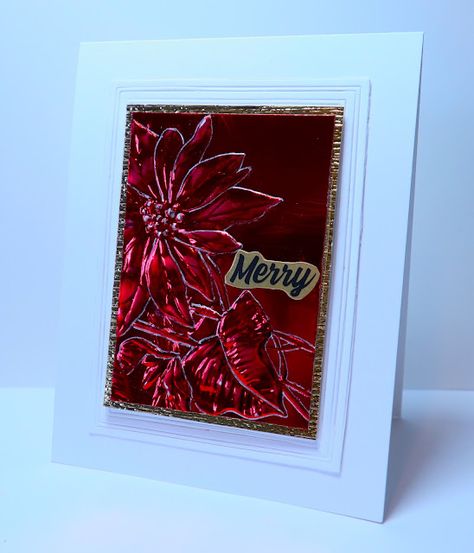 scandinancy creates: Merry Shiny 3D Embossed Foil Christmas Dry Embossed Christmas Cards, Embossing Christmas Cards, Embossed Christmas Cards Handmade, Embossed Christmas Cards, Elegant Christmas Cards, Foil Christmas Cards, Embossed Background, Poinsettia Cards, A Very Merry Christmas