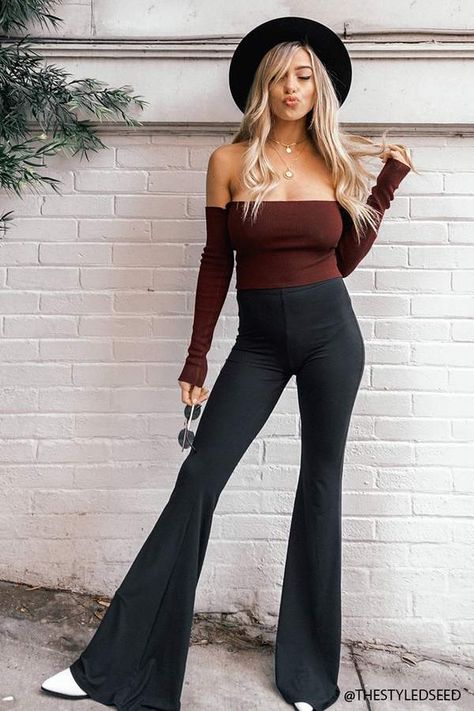 Boho Clothes, Wideleg Pants, Foto Casual, Shoulder Crop Top, Country Outfits, Outfits Casuales, Bell Bottoms, Western Fashion, Beautiful Outfits