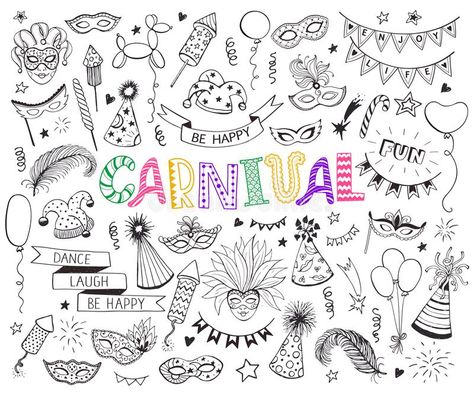 Carnival doodle set. Hand drawn carnival objects set isolated on white backgroun , #Affiliate, #objects, #carnival, #white, #isolated, #drawn #ad New Year Doodle, Decoration Creche, Theme Carnaval, Pencil Sketches Easy, February Bullet Journal, Planner Doodles, Carnival Art, Bullet Journal Monthly Spread, Mask Drawing