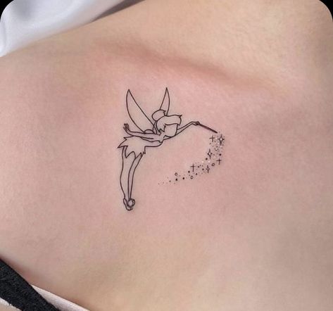 Tinkerbell Matching Tattoos, Tiny Tinkerbell Tattoo Ideas, Pixie Fairy Tattoo Ideas, Simple Tinkerbell Tattoo, Tinkerbell Tattoo Tiny, Tinkerbell Tattoo Small, Tinkerbell Tattoo Ideas, Minimalist Fairy Tattoo, Tattoo Tinkerbell