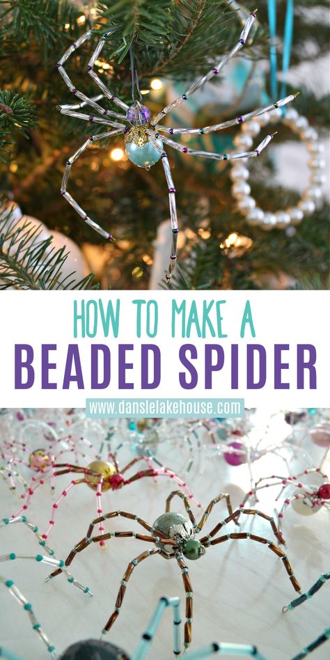 How to Make a Beaded Spider Diy Bead Spider, Halloween Ornaments Diy, Spider Ornaments, Beaded Ornaments Diy, Crystal Suncatchers Diy, Spider Ornament, Suncatcher Diy, Diy Beaded Ornaments, Spider Crafts