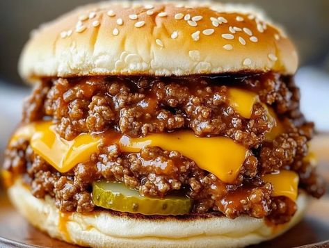 Big Mac Sloppy Joes Sloppy Joe Big Mac Recipe, Sloppy Joe Healthy, Birthday Dinner For Him, Big Mac Sloppy Joe, Amish Custard, Classic Dinner Recipes, Big Mac Sloppy Joes, Hamburgers Recipes, Big Mac Sloppy