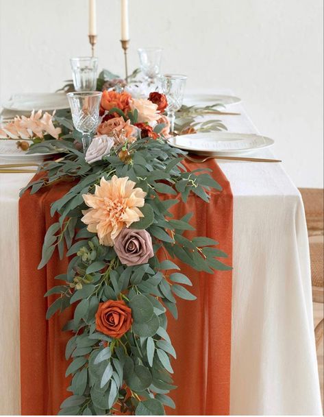 Coastal Thanksgiving, Garland Table Runner, Baylor Football, Florist Ideas, Eucalyptus Flower, Az Wedding, Head Table Decor, Wedding Decorating, Thanksgiving Tablescape