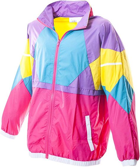 Funny Guy Mugs Like Totally 80s & 90s Retro Neon Windbreaker at Amazon Men’s Clothing store Neon Windbreaker, 80s Workout Clothes, Fashion Guys, Retro Windbreaker, Totally 80s, Funny Guy, Colorful Jacket, Retro Neon, Retro Ski