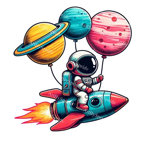 Space Graffiti, Planet Balloons, Astronaut Png, Astronaut Clipart, Cosmos Space, Astronaut Art, Unique Nursery, Space Suit, Clipart Design