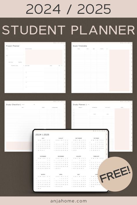 Free Goodnotes Templates for Students 2024/2025 - AnjaHome digitalplannerfreebie #tidbitsdigitalplannersdigitalplannergoodnotestemplate. Free Goodnotes Templates, Study Planner Free, Student Planner Organization, Study Planner Printable Free, Free Weekly Planner Templates, Student Daily Planner, Free Planner Templates, Homework Planner, Weekly Planner Free Printable