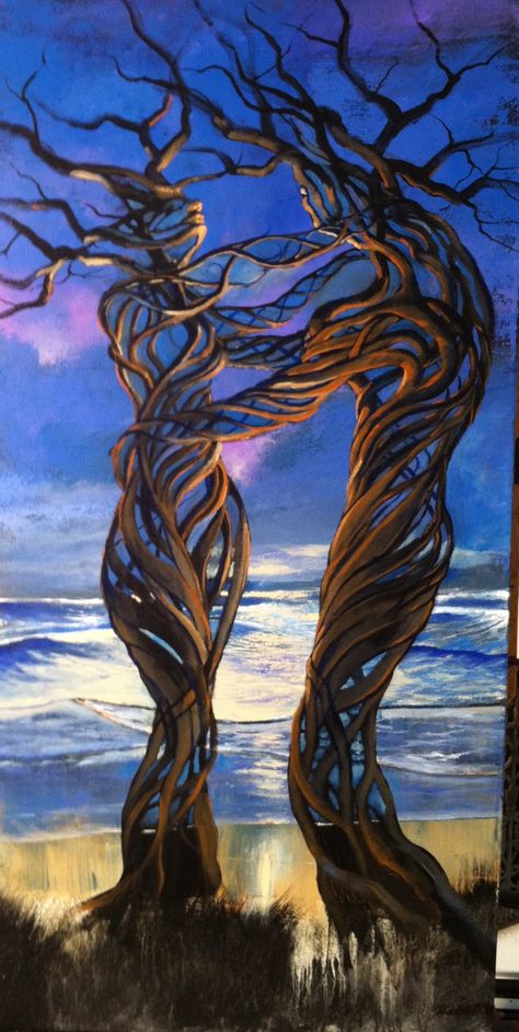 **Ford Smith - Driftwood Couple  Painting Tree People, Tree Of Life Art, Couple Painting, Tree Artwork, Two Trees, Illusion Art, Visionary Art, Arte Fantasy, Spiritual Art